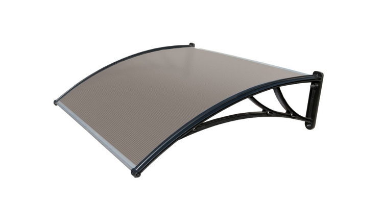 Козырек Krovent из поликарбоната 1200х930х280 бронзовый (черный кронштейн)